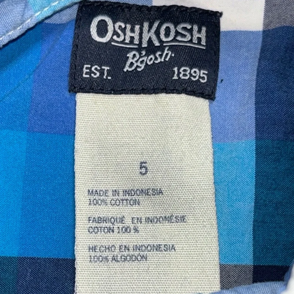 OshKosh Bgosh Kids Blue Plaid Short Sleeve Button Up Shirt‎ Size 5